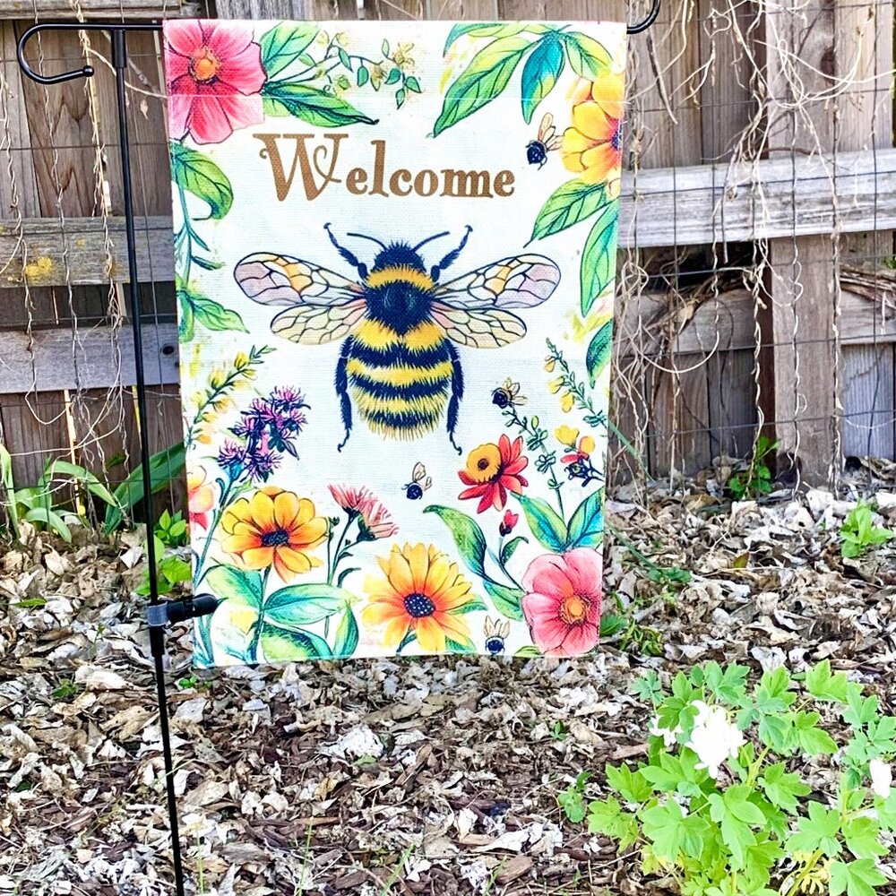 12x18 Weather-Resistant Durable Linen Garden Flag Welcome Bumblebee Bee Flowers